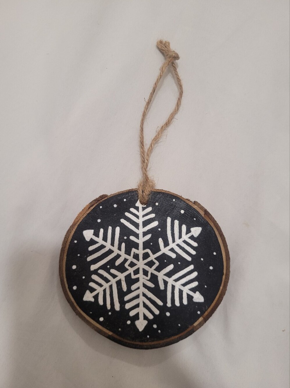 Hand-Painted Black and White Snowflake Wood Ornament - Holiday Home Decor